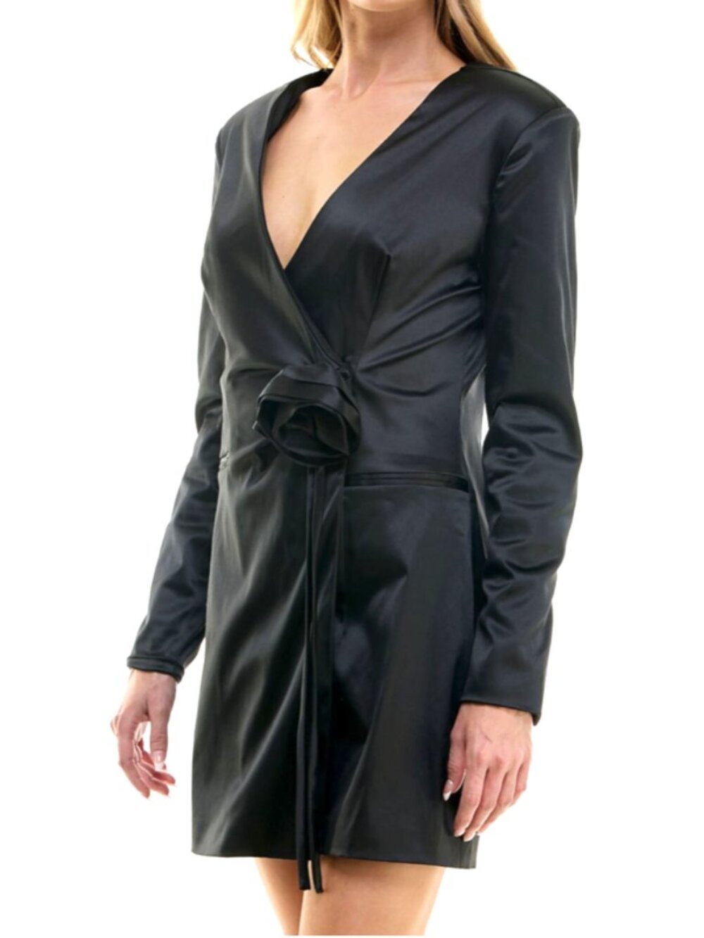 B Darlin Black Satin Rose Tie-Front Blazer Dress Size 15/16